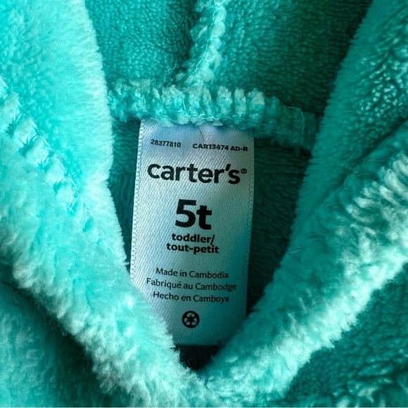 Carter’s Baby Girl 5T Hoodie Sweatshirt Teal - Picture 4 of 13